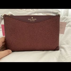 NWT Kate Spade glitter crossbody bag. Burgundy.